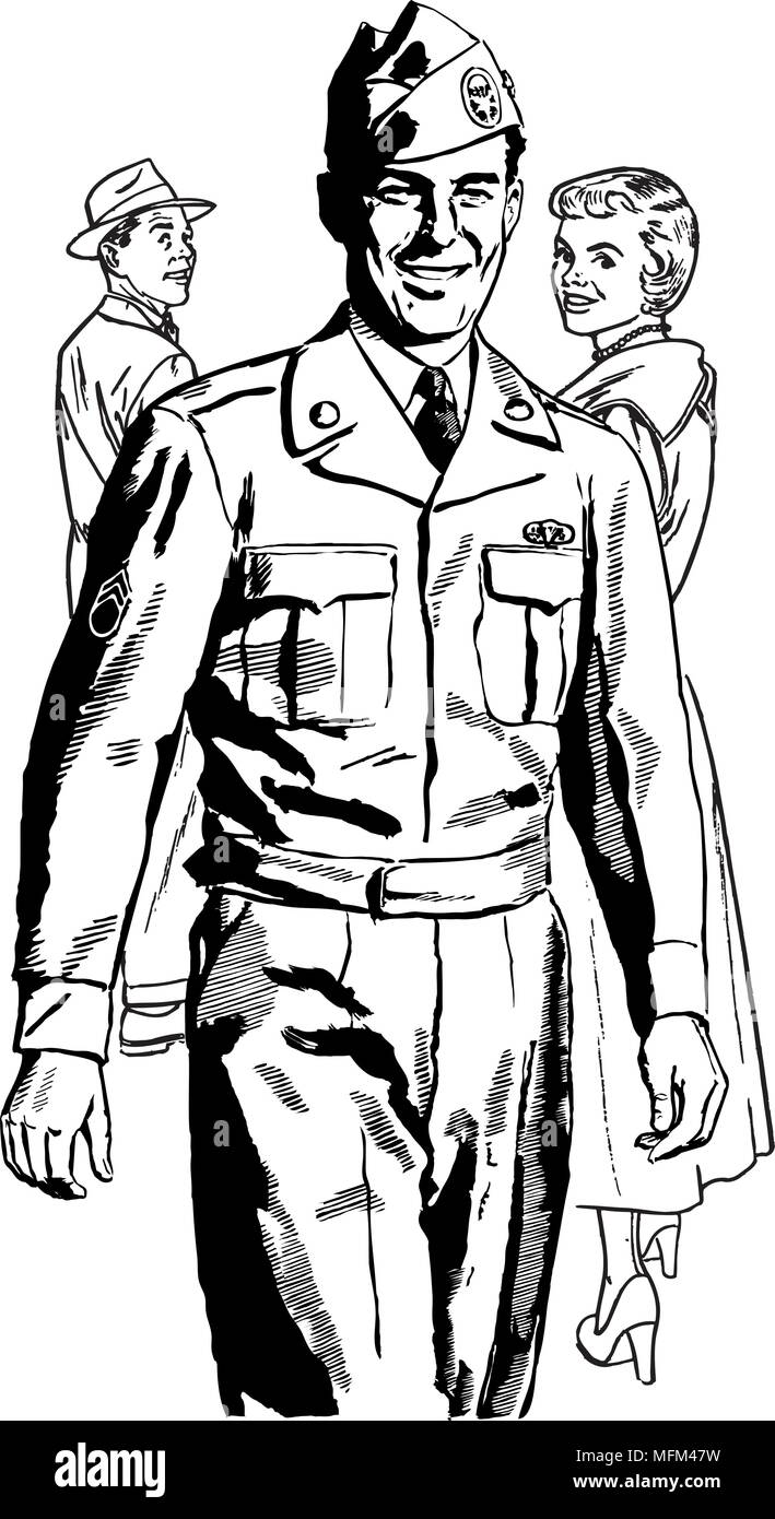 Mann in Uniform - Retro Clipart Illustration Stock Vektor