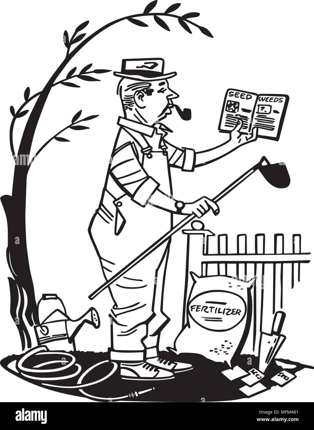 Mann Lernen Gartenarbeit Retro Clipart Illustration Stock Vektorgrafik Alamy