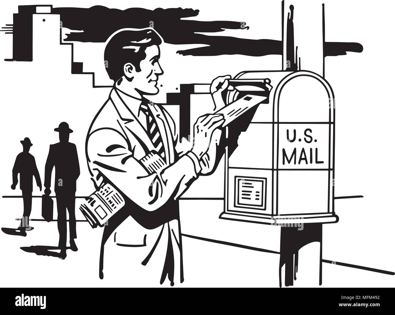 Mann Mailing einen Brief - Retro Clipart Illustration Stock Vektor