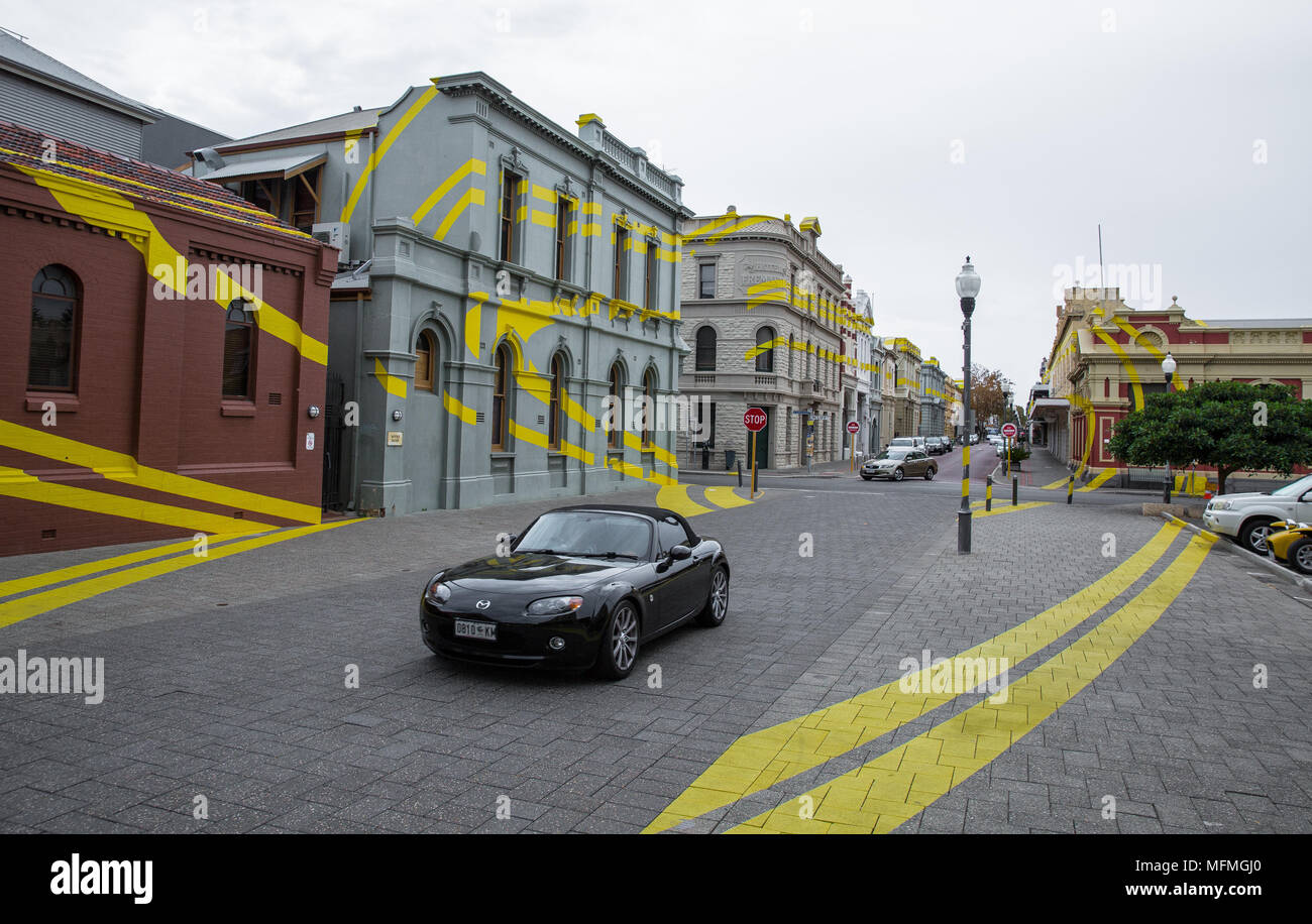 Fremantle optische Illusion, Street Art - Stockfoto