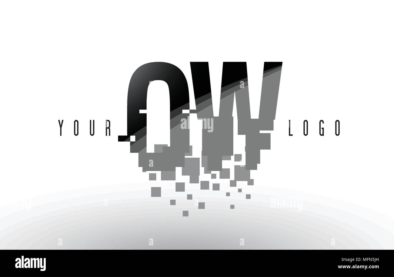 OW O W Pixel schreiben Logo mit digitalen Shattered schwarzen Quadrate. Kreative Briefe Vector Illustration. Stock Vektor