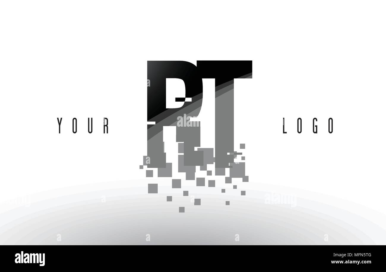 RT R T Pixel schreiben Logo mit digitalen Shattered schwarzen Quadrate. Kreative Briefe Vector Illustration. Stock Vektor