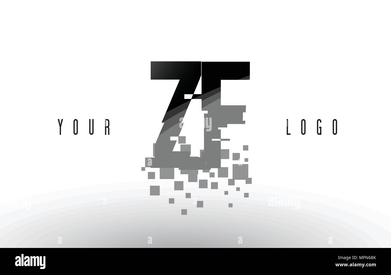 ZF-Z F Pixel schreiben Logo mit digitalen Shattered schwarzen Quadrate. Kreative Briefe Vector Illustration. Stock Vektor