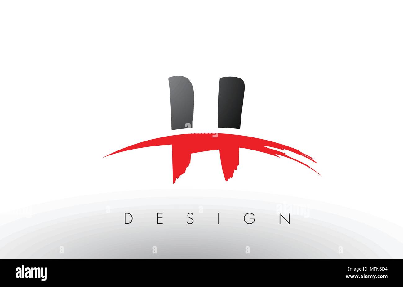 H Bürste Buchstaben Design mit roten und schwarzen Farben und Pinsel Schreiben Konzept. Stock Vektor