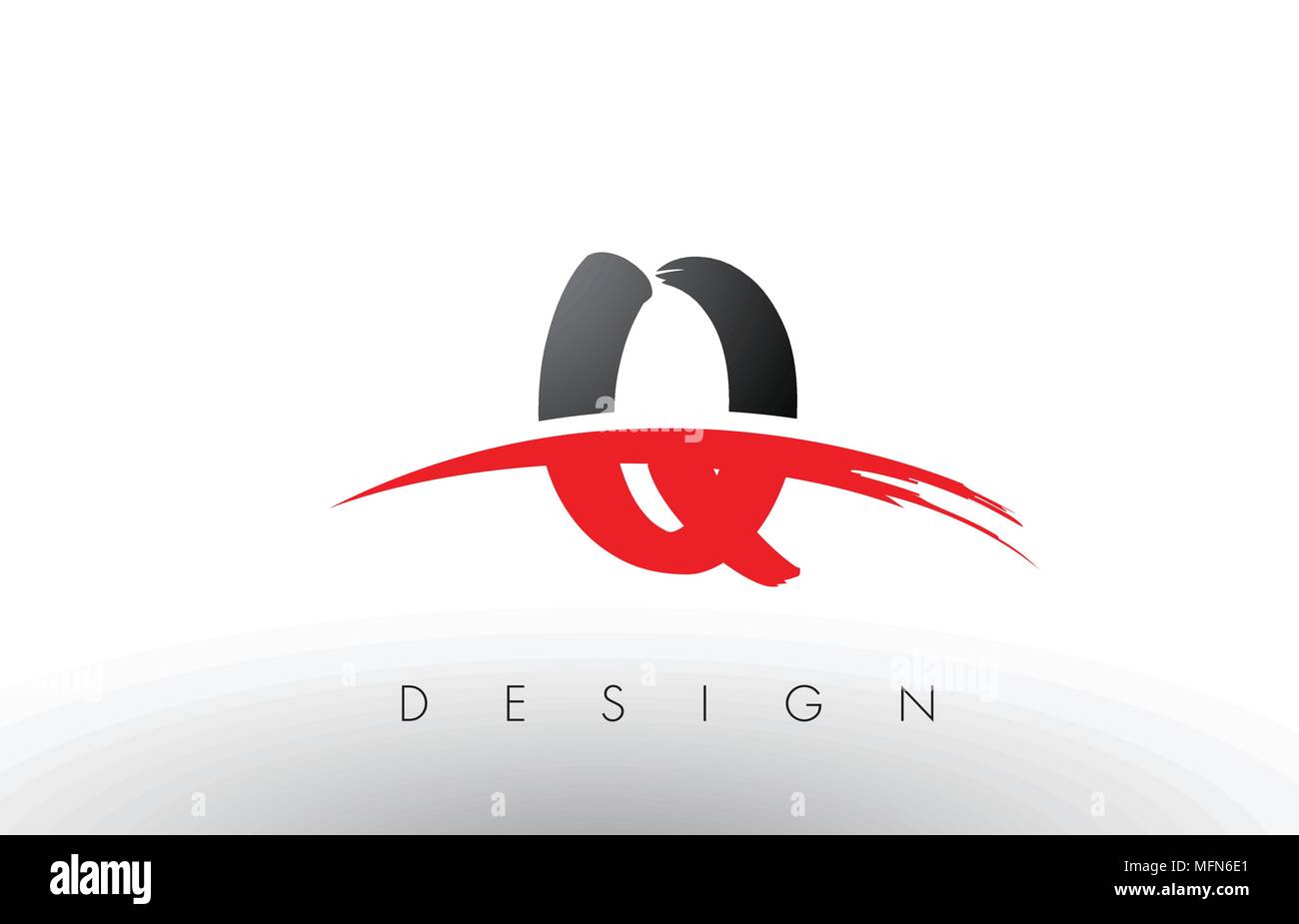 Q Bürste Buchstaben Design mit roten und schwarzen Farben und Pinsel Schreiben Konzept. Stock Vektor