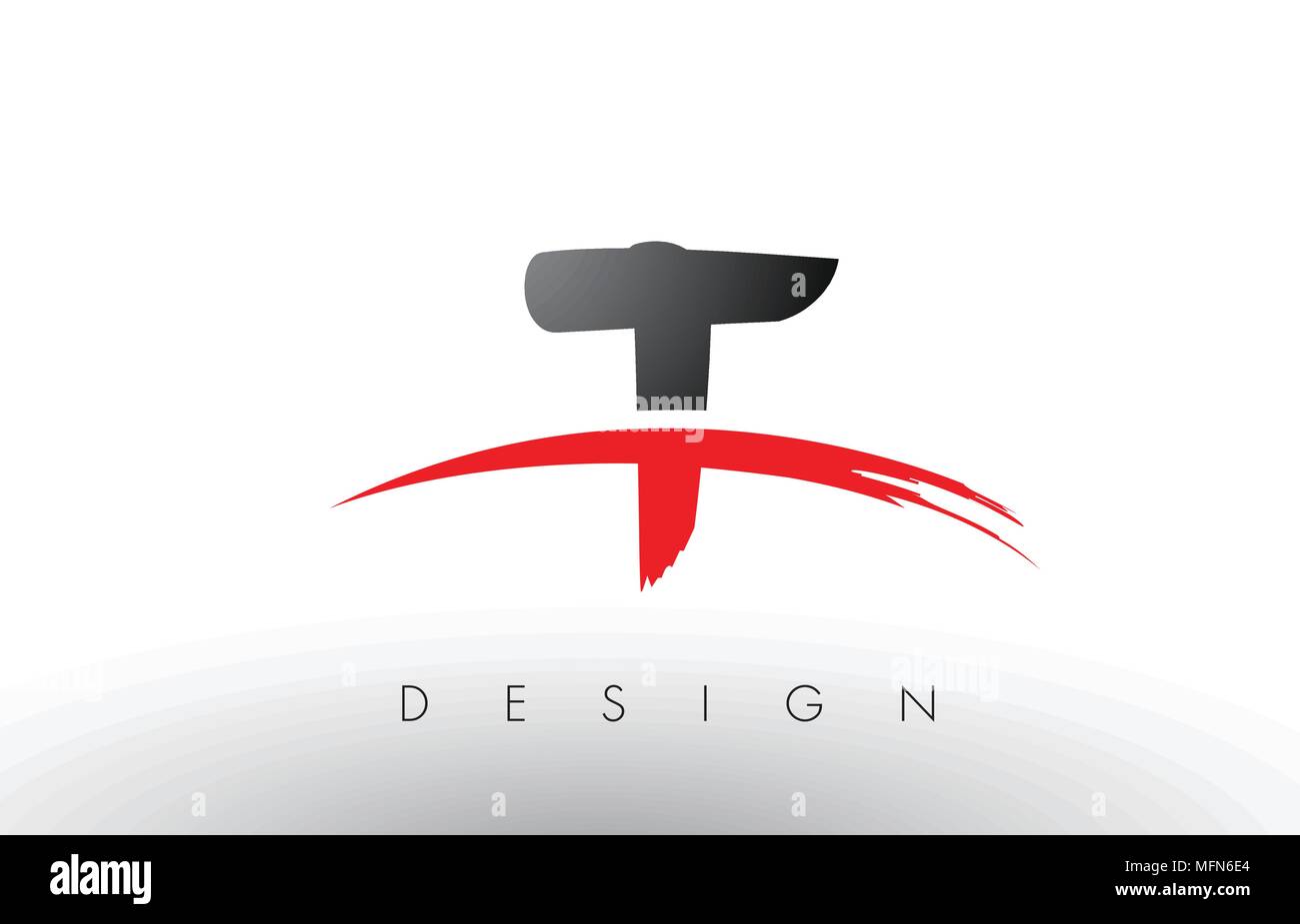 T Bürste Buchstaben Design mit roten und schwarzen Farben und Pinsel Schreiben Konzept. Stock Vektor
