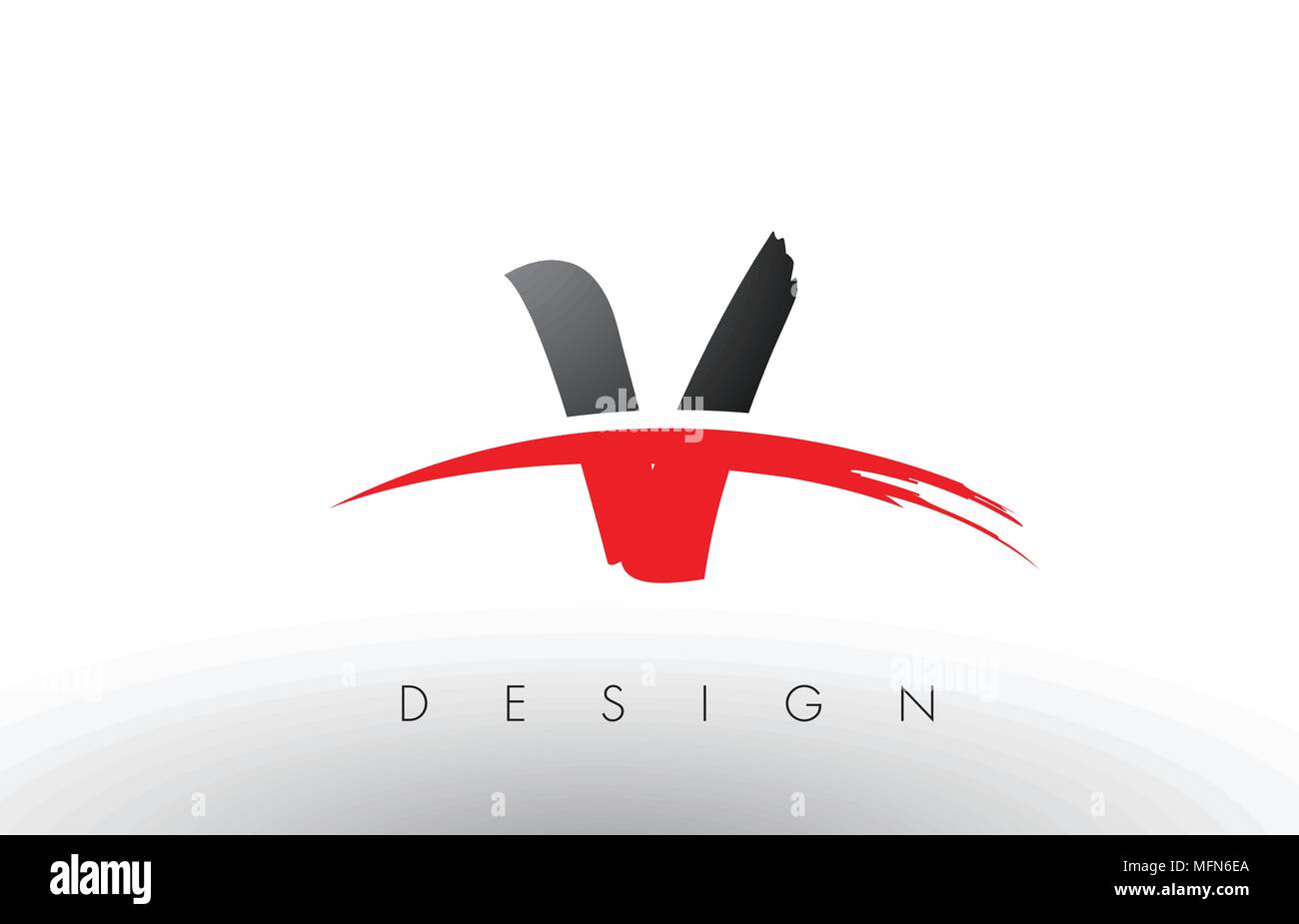 V Bürste Buchstaben Design mit roten und schwarzen Farben und Pinsel Schreiben Konzept. Stock Vektor