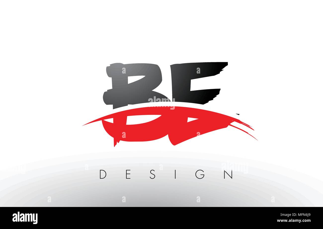 B E Bürste Buchstaben Design mit roten und schwarzen Farben und Pinsel Schreiben Konzept. Stock Vektor