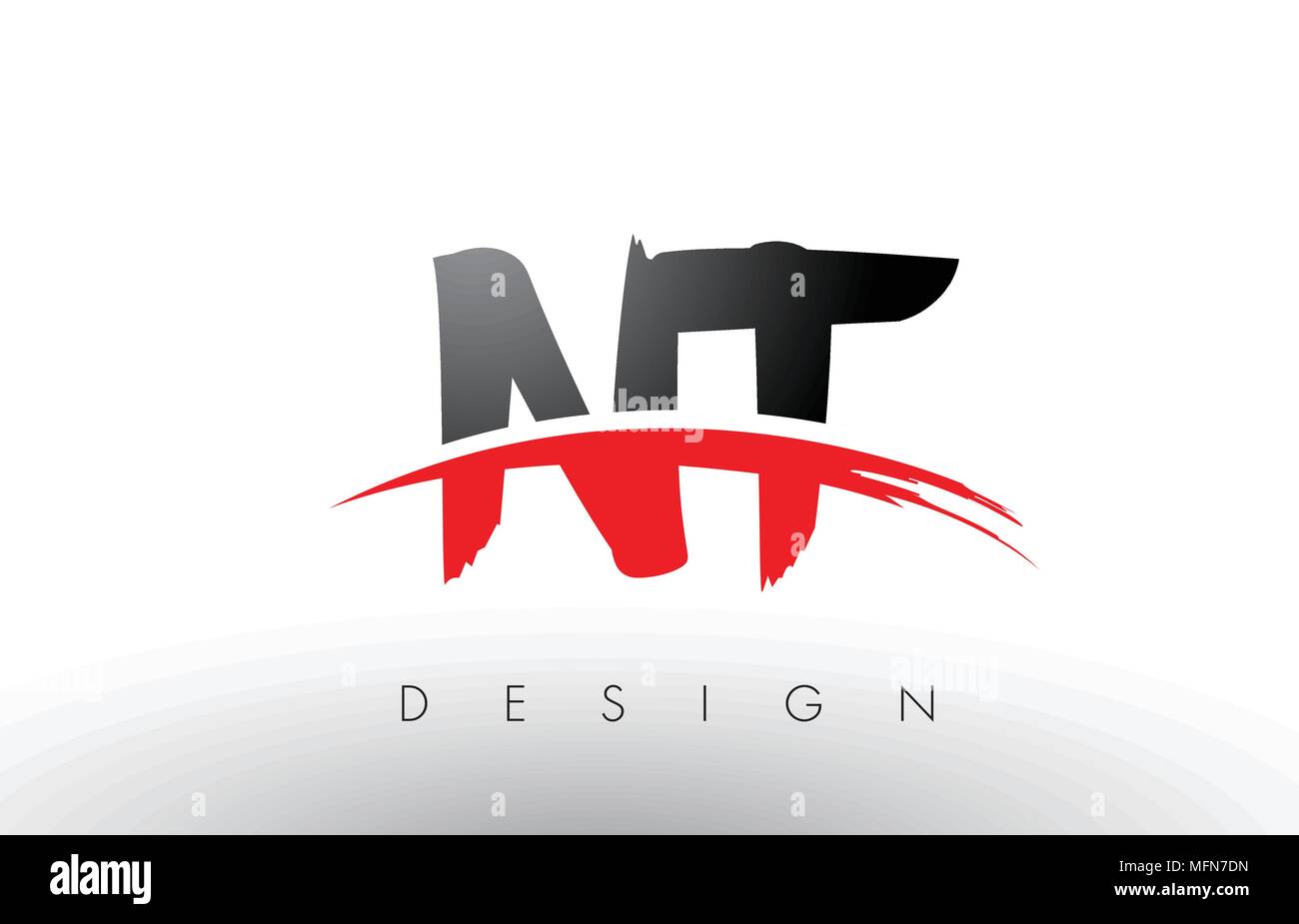 NT N T Bürste Buchstaben Design mit roten und schwarzen Farben und Pinsel Schreiben Konzept. Stock Vektor