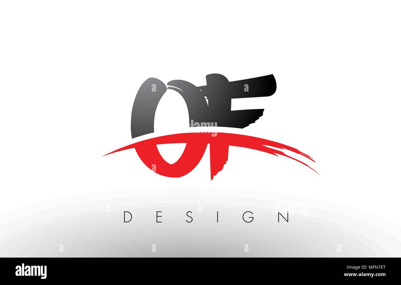 Von O F Bürste Buchstaben Design mit roten und schwarzen Farben und Pinsel Schreiben Konzept. Stock Vektor