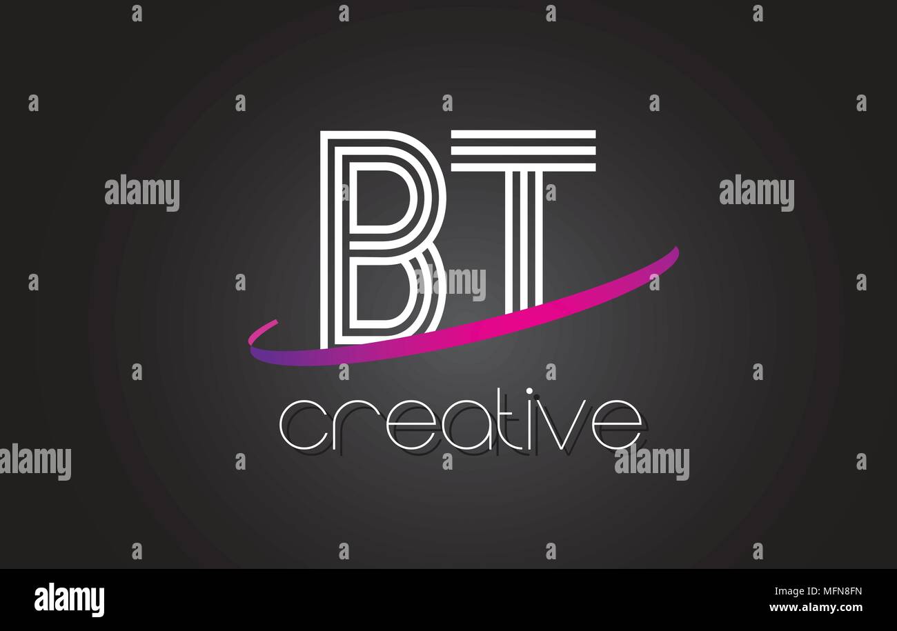 BT B T Schreiben Logo mit Linien Design und violetten Swoosh Vektor Buchstaben Abbildung. Stock Vektor