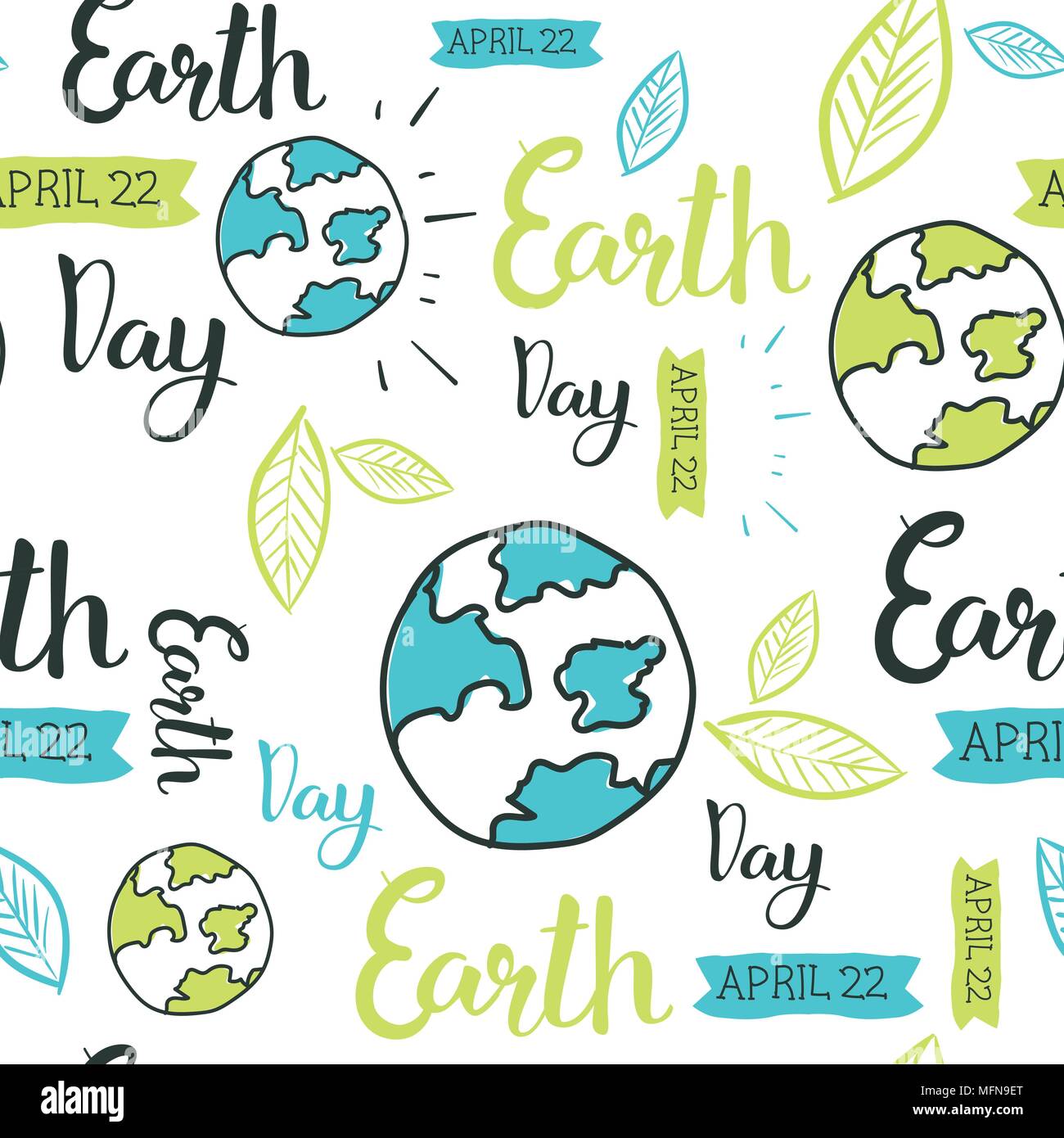 Happy Earth Day nahtlose Muster mit Handzeichnung Schriftzug Kreative 22. April Eco Veranstaltung Hintergrund Stock Vektor