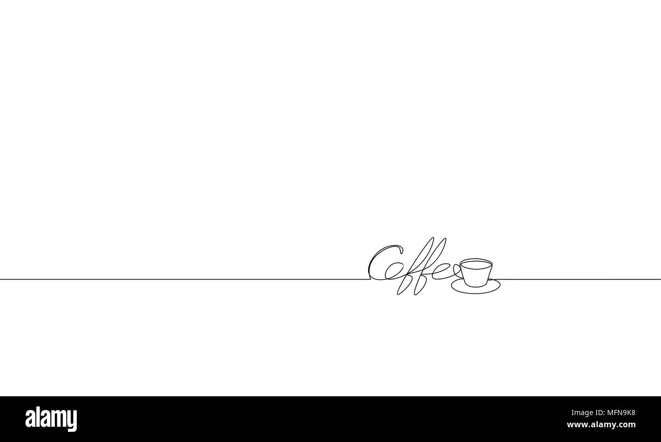Eine durchgehende Linie kunst Kaffee Schriftzug Schale Silhouette. Schwarz Weiß heißes Getränk espresso Aroma Becher Konzeption einer Skizze doodle Maßbild Vector Illustration Stock Vektor