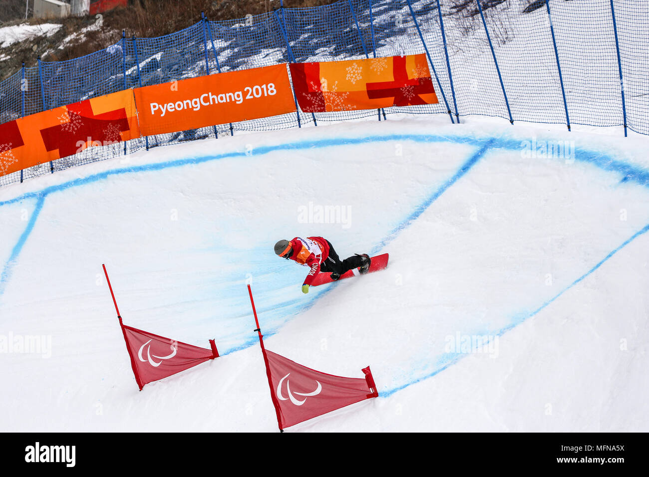 2018 März 16. Peyongchang 2018 Paralympics in Südkorea. Para snowboard Stockfoto