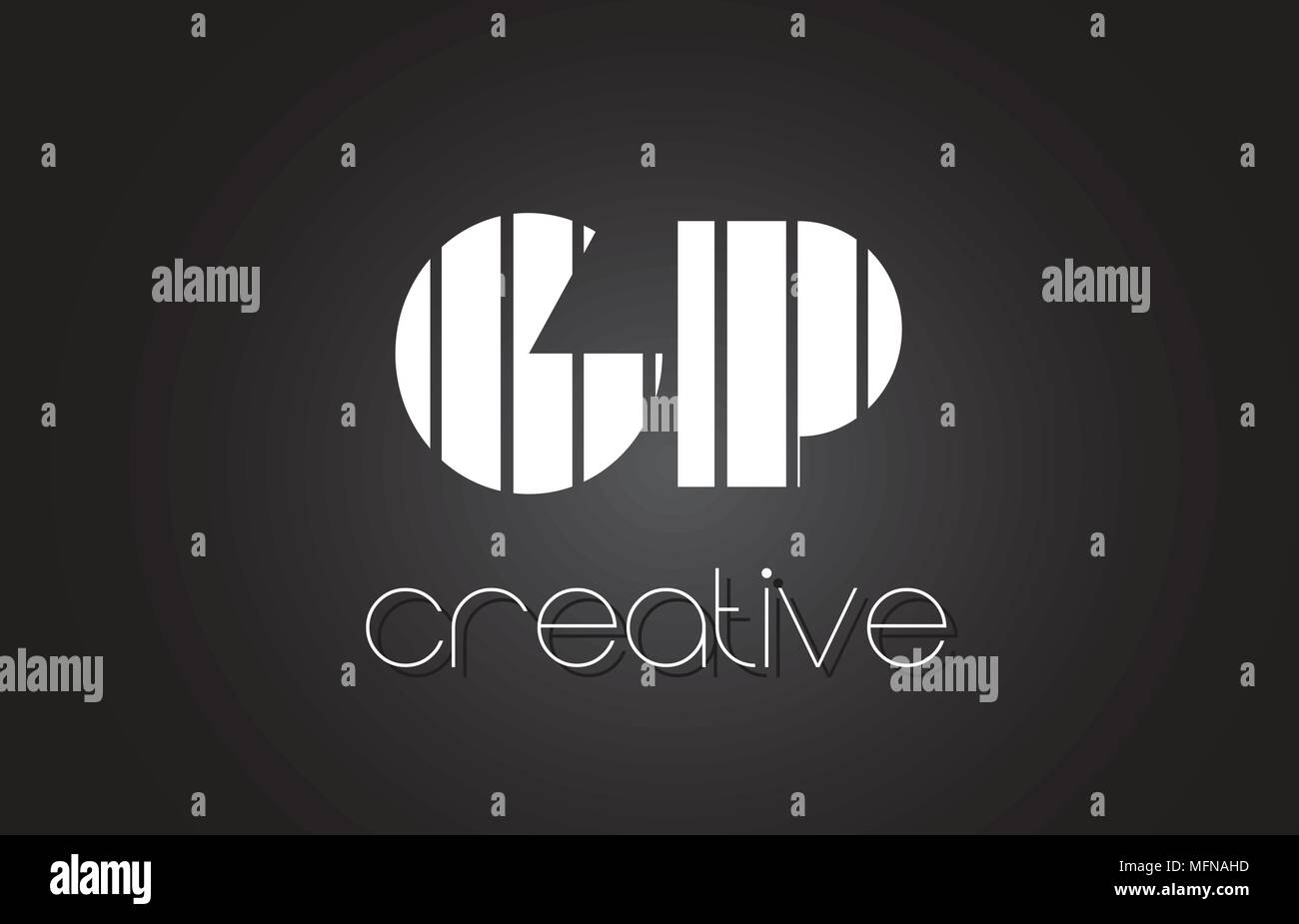 GP G P Creative Brief Logo Design mit schwarzen und weißen Linien. Stock Vektor