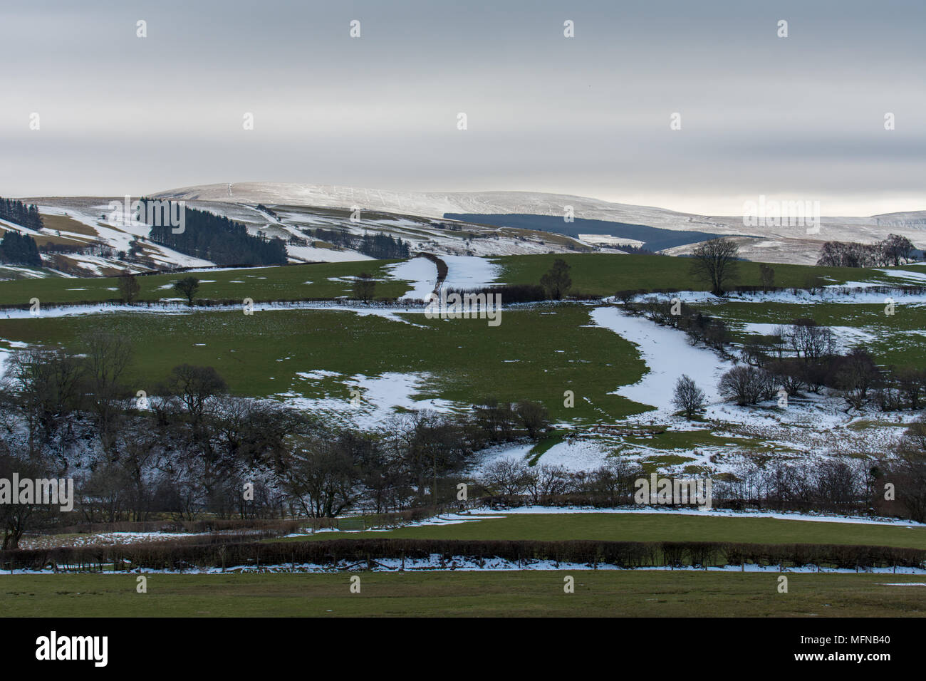 Schnee auf die Brecon Beacons Stockfoto