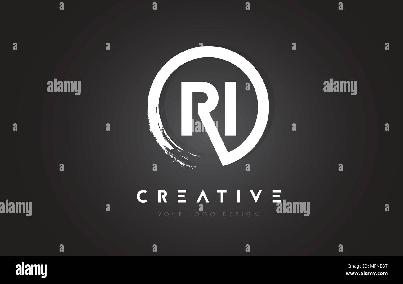 RI Rundschreiben Logo mit Kreis Brush Design und schwarzem Hintergrund. Stock Vektor