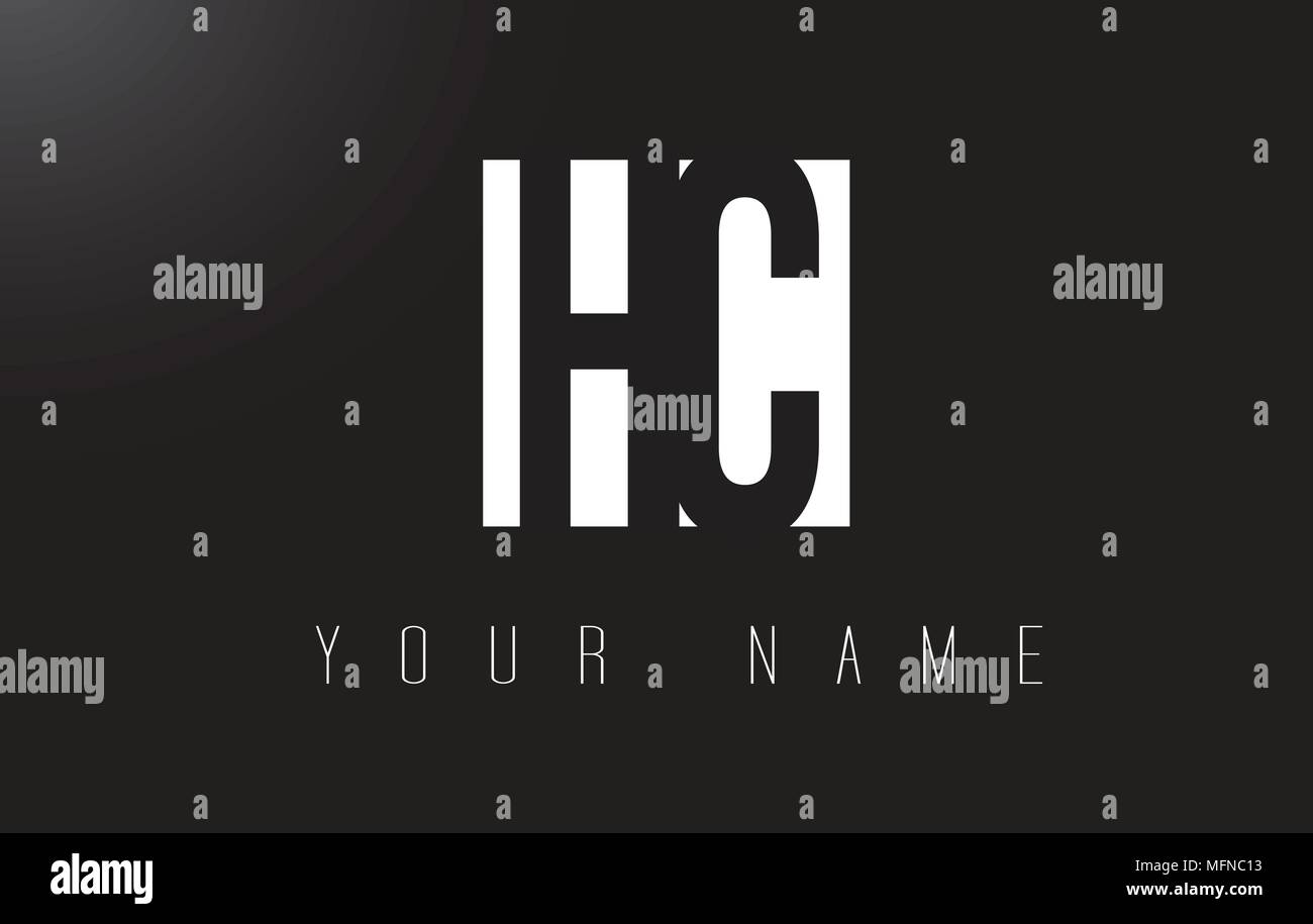 HC Schreiben Logo mit schwarzen und weißen Buchstaben Negative Space Design. Stock Vektor