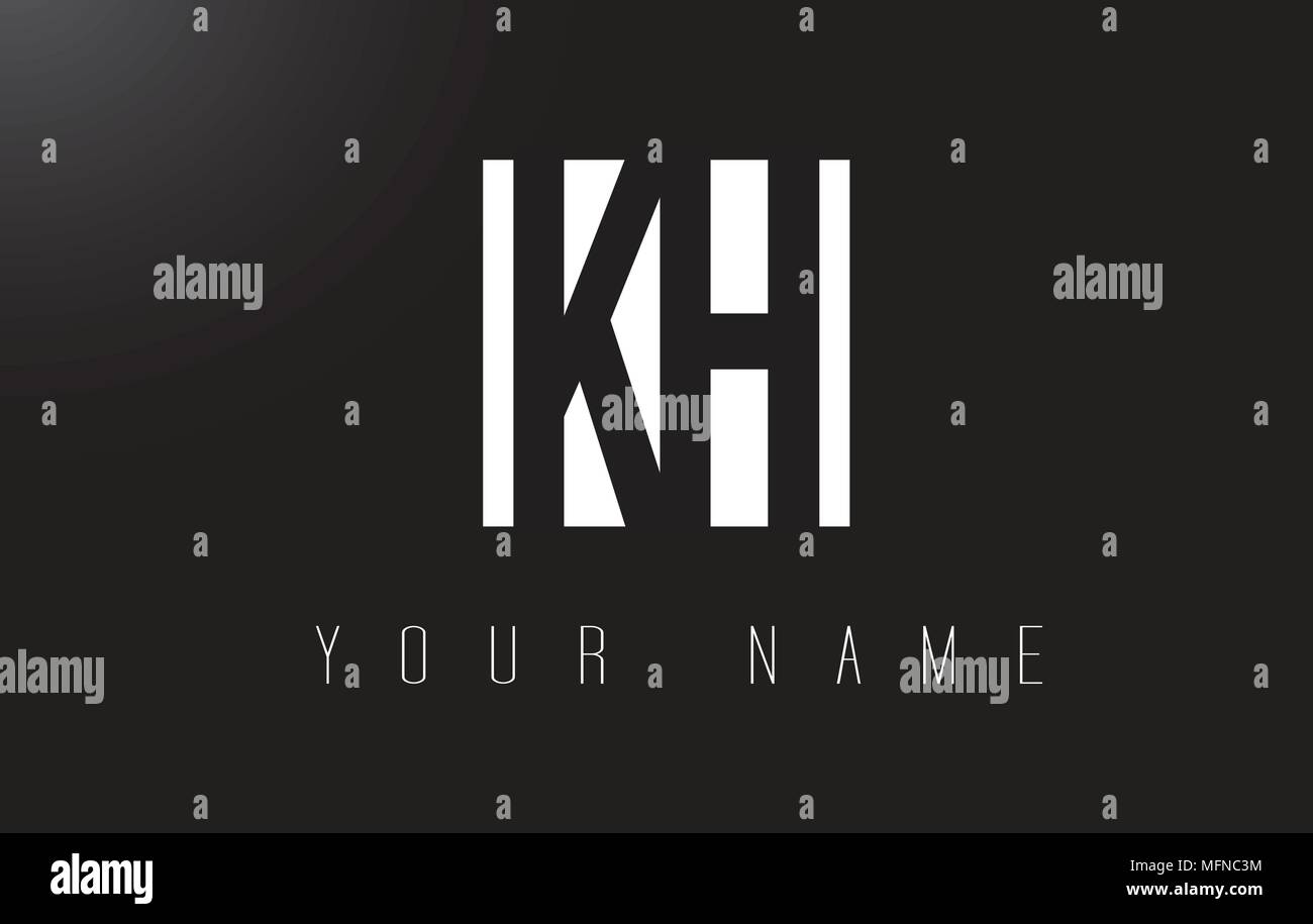 KH Schreiben Logo mit schwarzen und weißen Buchstaben Negative Space Design. Stock Vektor