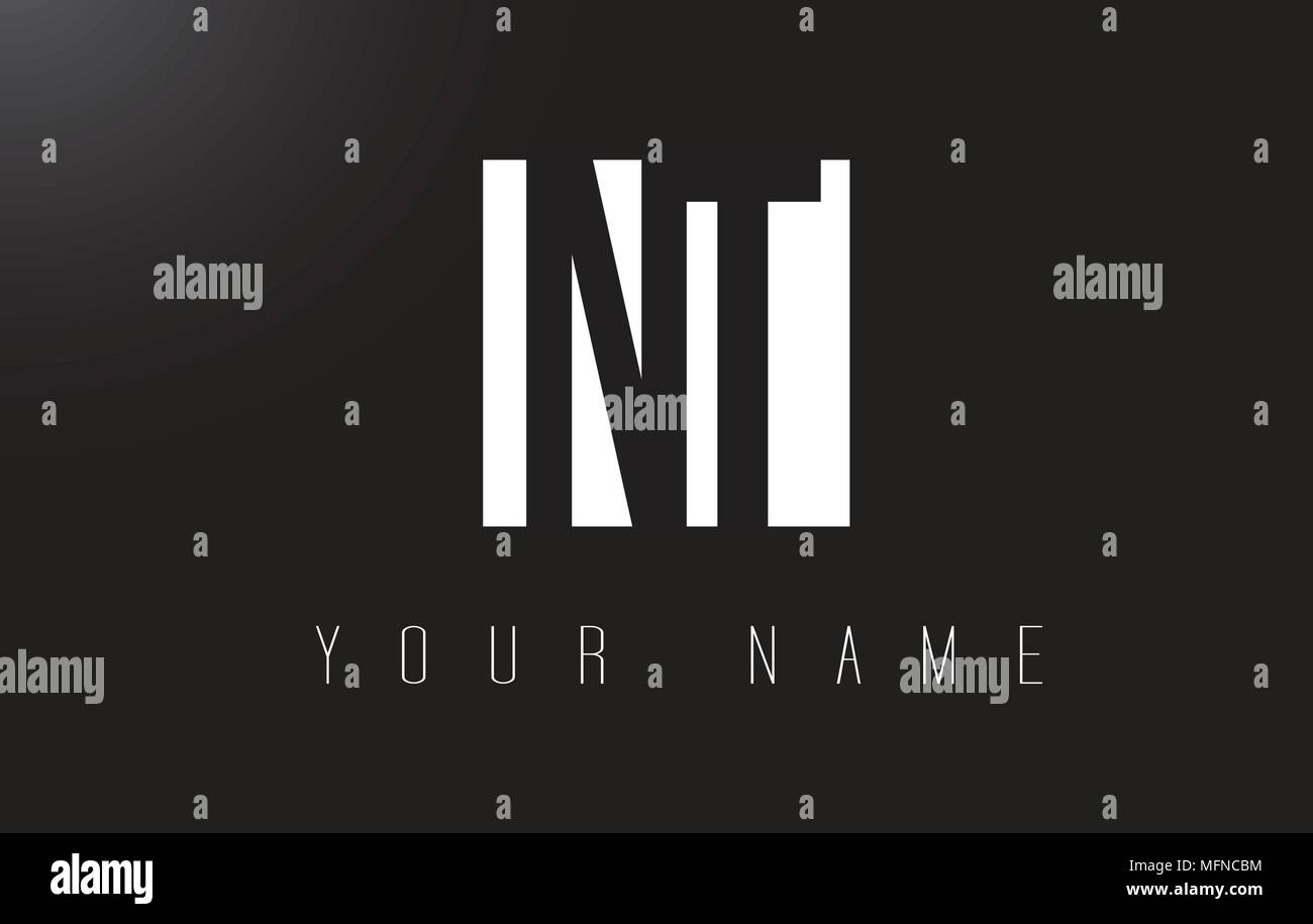 NT Brief Logo mit schwarzen und weißen Buchstaben Negative Space Design. Stock Vektor