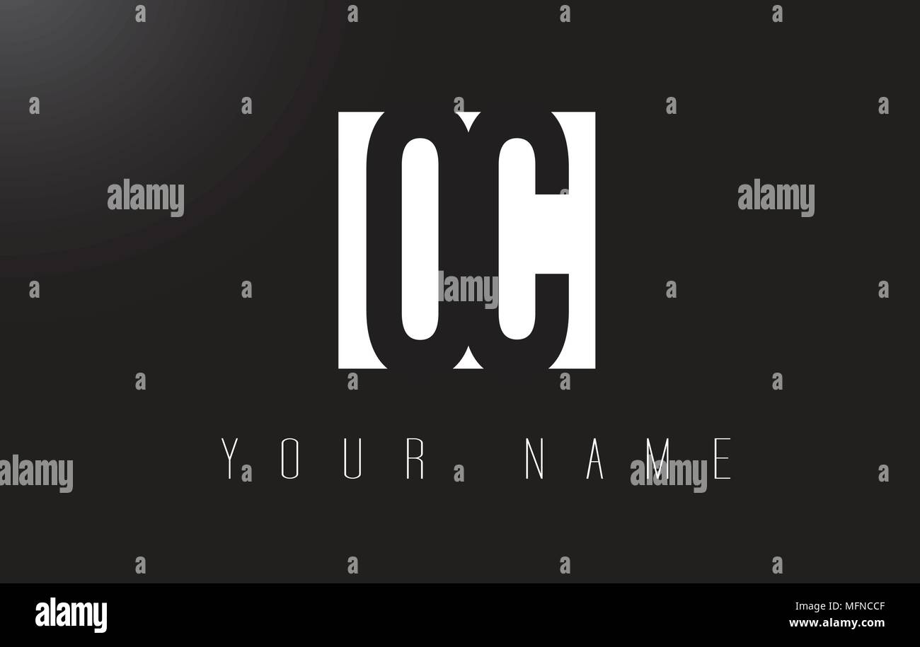 OC Schreiben Logo mit schwarzen und weißen Buchstaben Negative Space Design. Stock Vektor