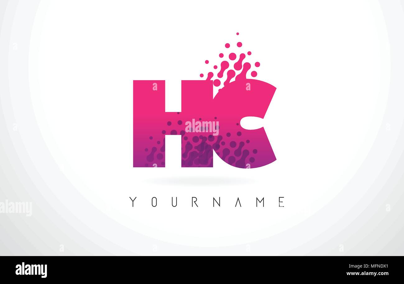 HC H C Schreiben Logo mit Rosa und Lila Farbe Partikel Punkte Design. Stock Vektor