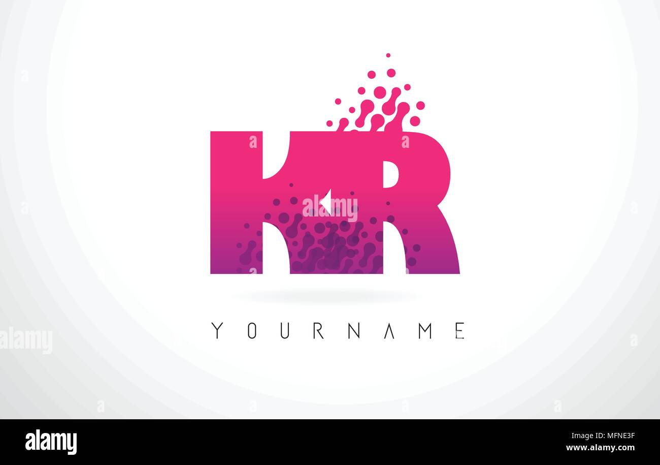 KR K R Schreiben Logo mit Rosa und Lila Farbe Partikel Punkte Design. Stock Vektor