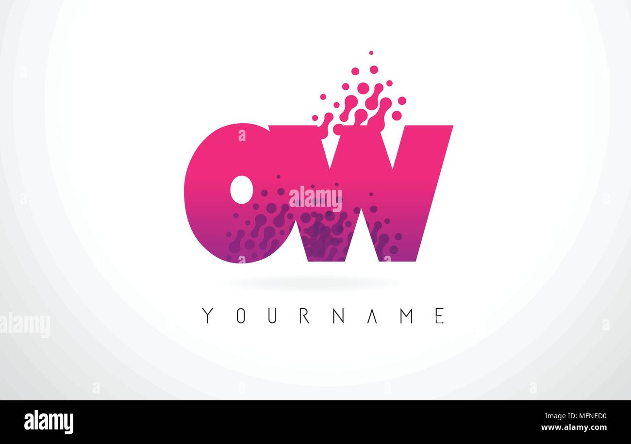 OW O W Schreiben Logo mit Rosa und Lila Farbe Partikel Punkte Design. Stock Vektor