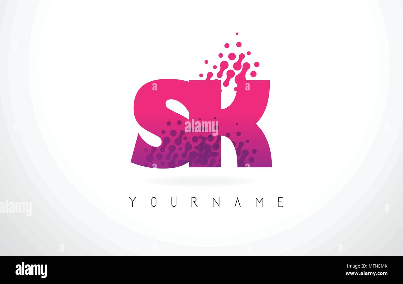 SK S K Schreiben Logo mit Rosa und Lila Farbe Partikel Punkte Design. Stock Vektor