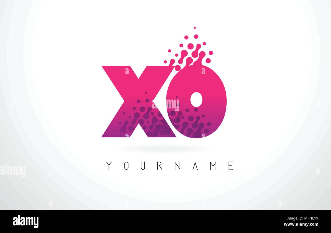 XO X O Schreiben Logo mit Rosa und Lila Farbe Partikel Punkte Design. Stock Vektor