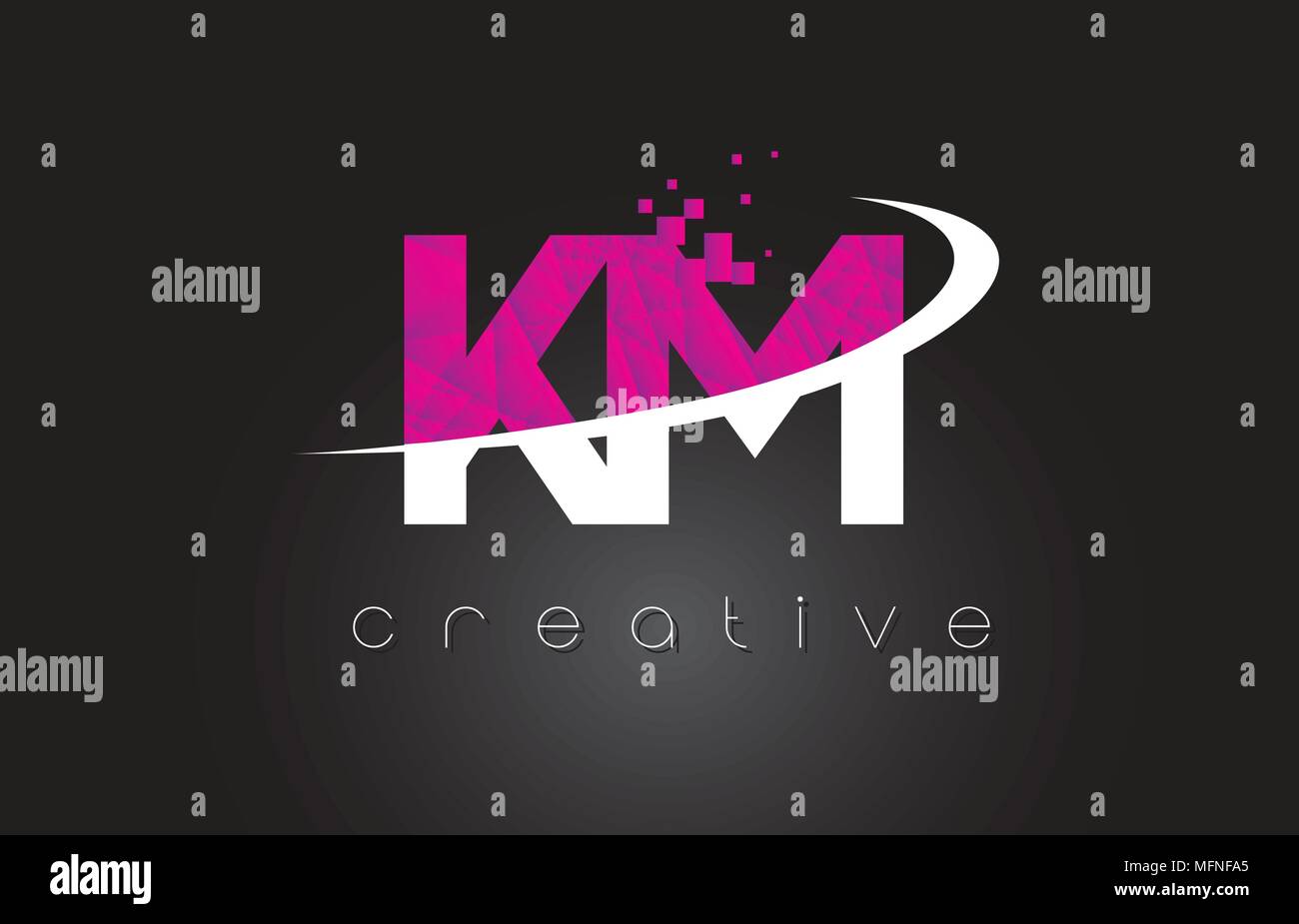 KM K M Kreative Briefe Design. Weiß Rosa Brief Vector Illustration. Stock Vektor