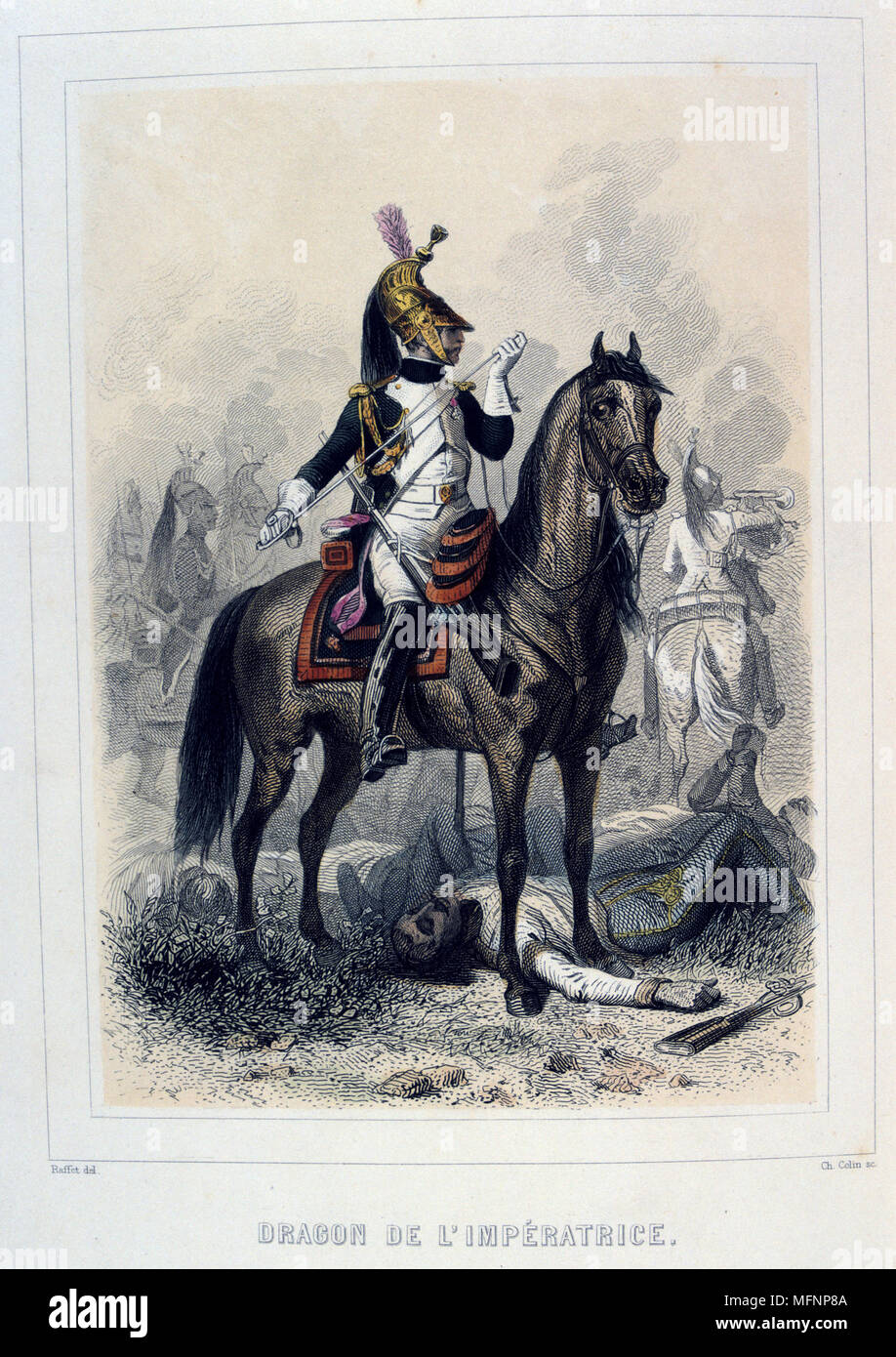 Dragoner Regiment der Kaiserin. Von "Napoleon 1er et la Garde Imperiale" von Eugene Fieffe, Paris, 1858. Stockfoto