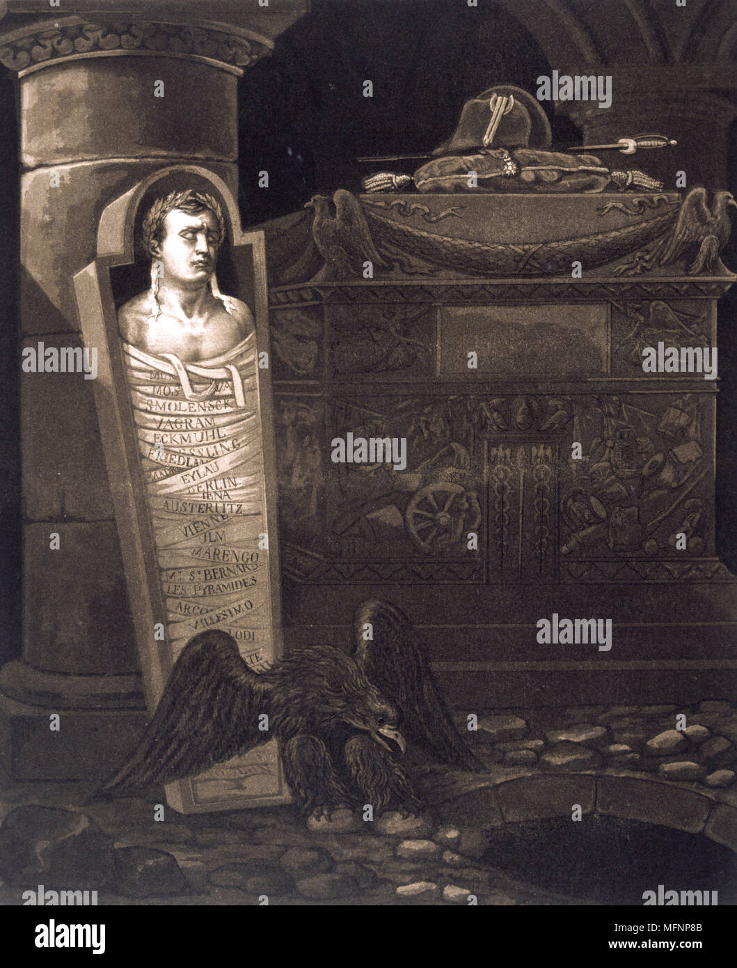Napoleon I (1769-1821): Sarg und Grab. Lithographie. Stockfoto