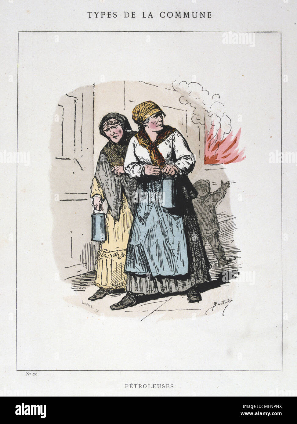 Pariser Kommune 26 März-28 Mai 1871. Gemeinde Arten: zwei Petroleuses, auf die Frauen incendiaries, die Brände in der Stadt. Stockfoto