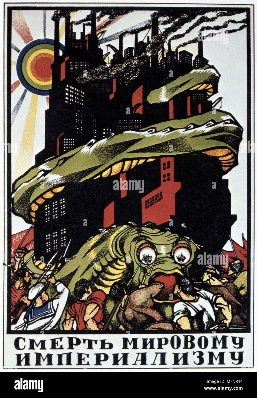 Der Tod in die Welt imperialistische Monster', 1919. Die sowjetische Propaganda Poster von Dmitri Moor (orlov). Russland UDSSR Kommunismus Kommunistische Stockfoto