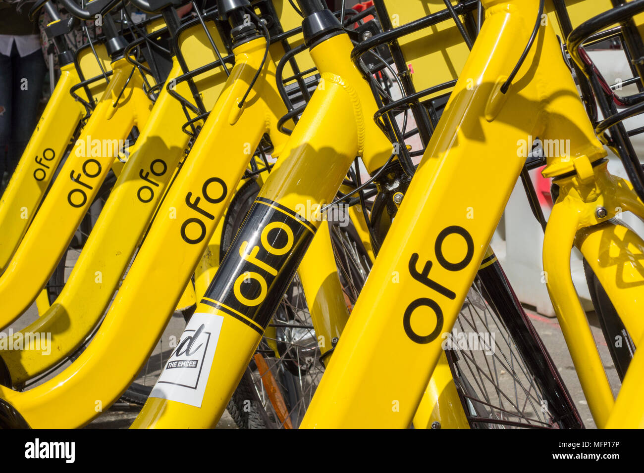 Die Alibaba-backed Ofo Fahrradverleih Regelung verlassen London unter Bedenken für die Zukunft Stockfoto