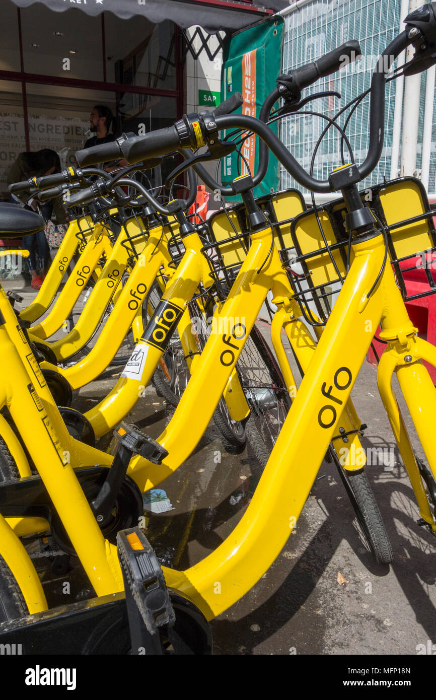 Die Alibaba-backed Ofo Fahrradverleih Regelung verlassen London unter Bedenken für die Zukunft Stockfoto