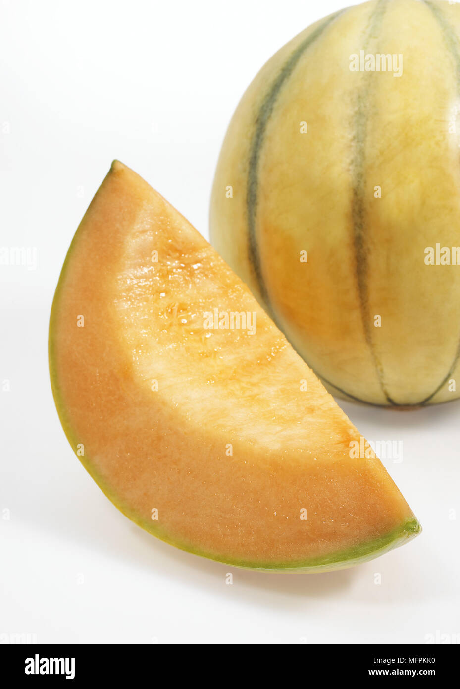 Cavaillon-Melone, Cucumis Melo, Obst auf weißem Hintergrund Stockfoto