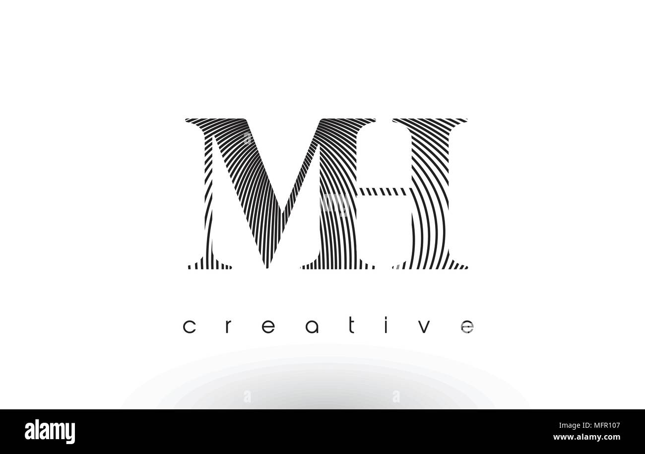MH Logo Design mit mehreren Zeilen. Künstlerische elegante schwarze und weiße Linien Symbol Vektor Illustration. Stock Vektor