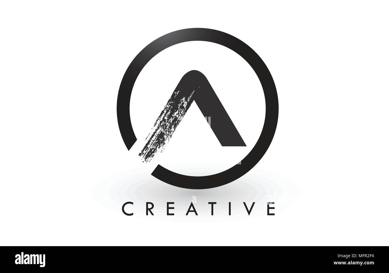 Eine Bürste Schreiben Logo Design mit schwarzer Kreis. Kreative gebürstet Buchstaben Symbol Logo. Stock Vektor