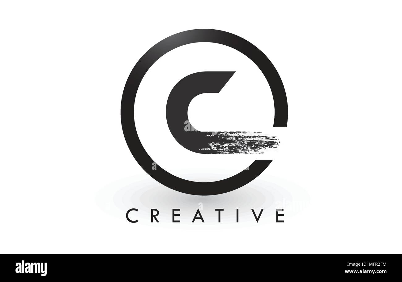 C Pinsel Schreiben Logo Design mit schwarzer Kreis. Kreative gebürstet Buchstaben Symbol Logo. Stock Vektor