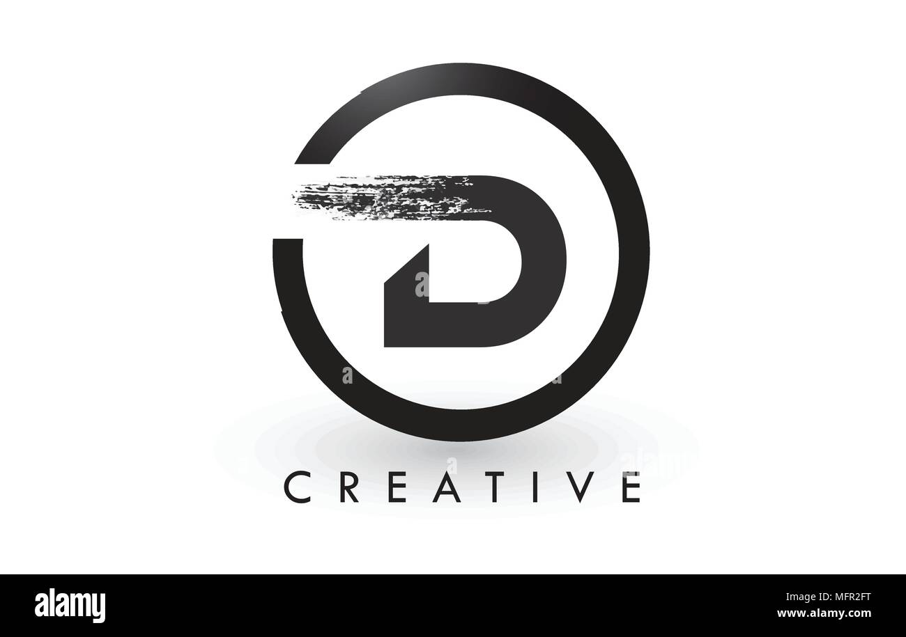 D-Pinsel Schreiben Logo Design mit schwarzer Kreis. Kreative gebürstet Buchstaben Symbol Logo. Stock Vektor