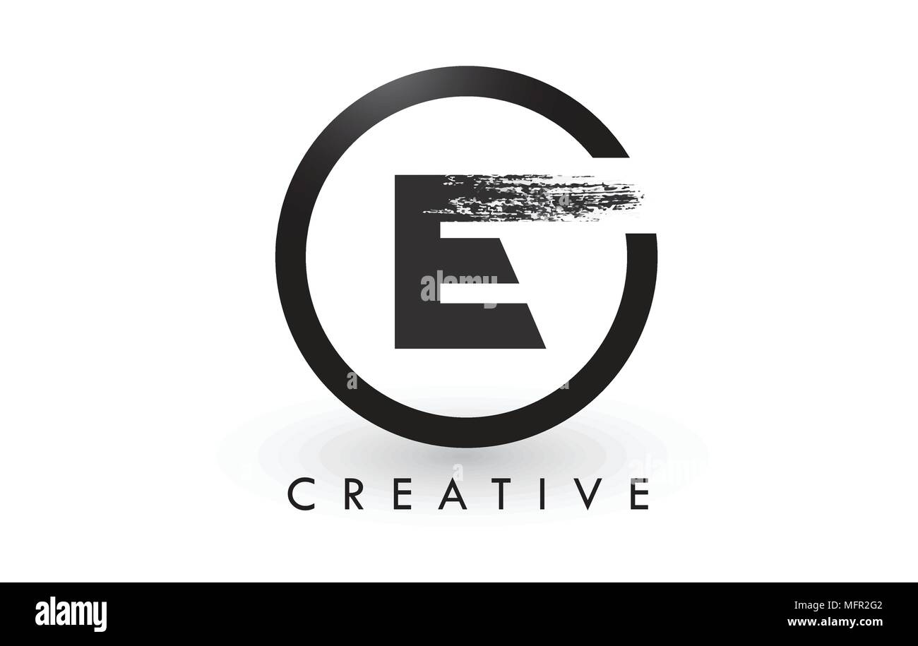 E Pinsel Schreiben Logo Design mit schwarzer Kreis. Kreative gebürstet Buchstaben Symbol Logo. Stock Vektor