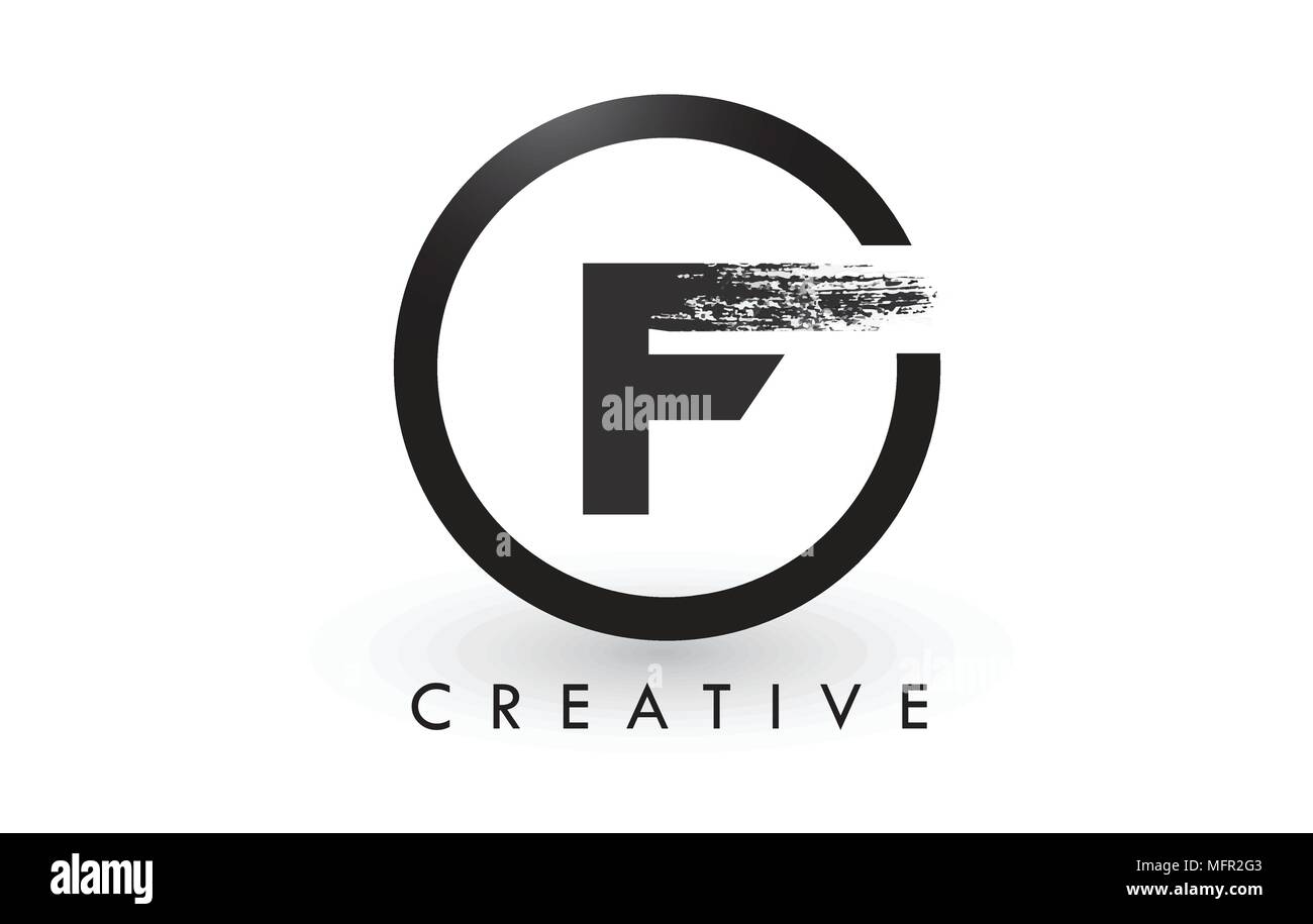 F Pinsel Schreiben Logo Design mit schwarzer Kreis. Kreative gebürstet Buchstaben Symbol Logo. Stock Vektor