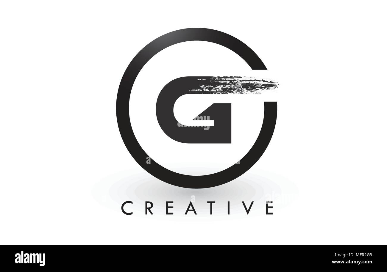 G Bürste Schreiben Logo Design mit schwarzer Kreis. Kreative gebürstet Buchstaben Symbol Logo. Stock Vektor