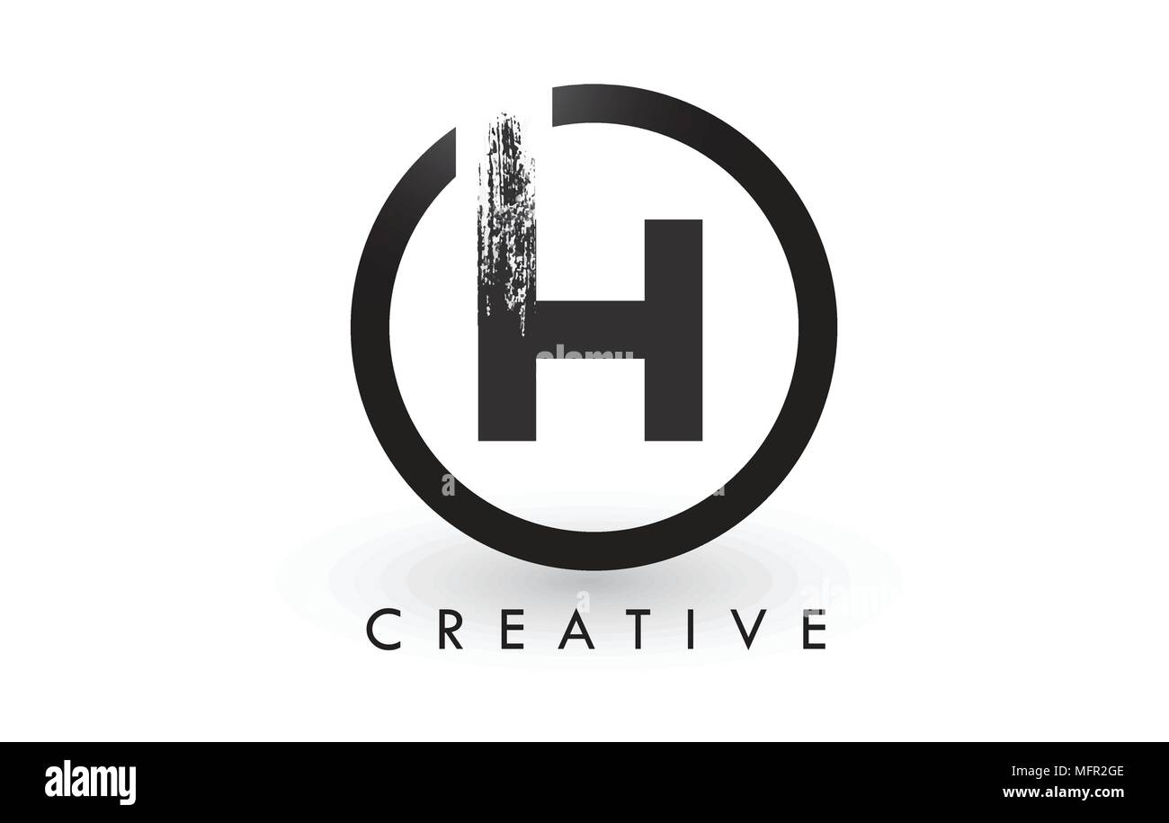 H Bürste Schreiben Logo Design mit schwarzer Kreis. Kreative gebürstet Buchstaben Symbol Logo. Stock Vektor