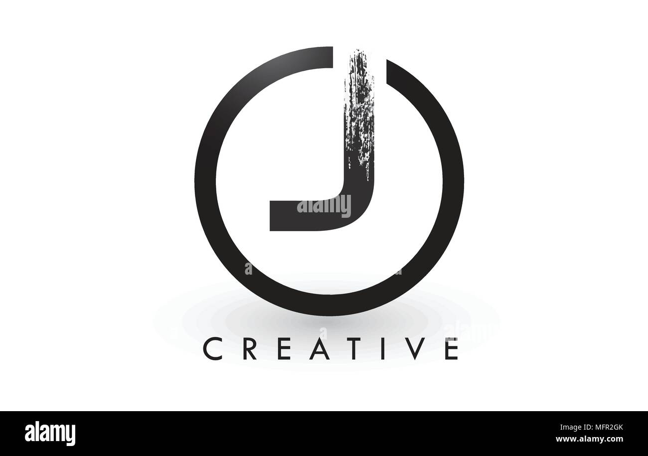 J Pinsel Schreiben Logo Design mit schwarzer Kreis. Kreative gebürstet Buchstaben Symbol Logo. Stock Vektor