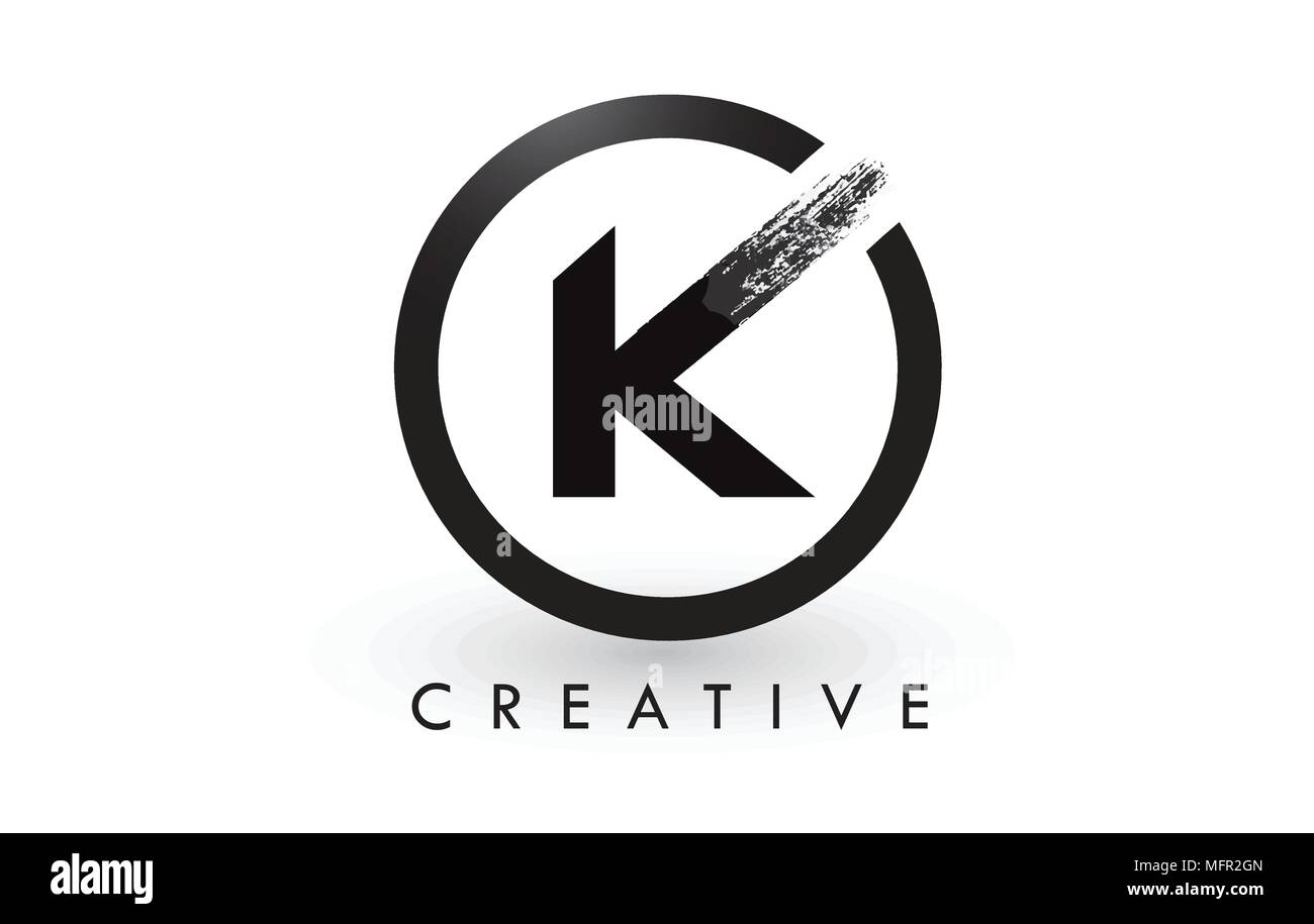 K Pinsel Schreiben Logo Design mit schwarzer Kreis. Kreative gebürstet Buchstaben Symbol Logo. Stock Vektor