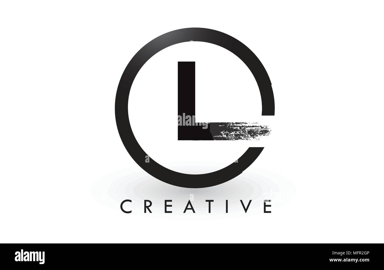 L Pinsel Schreiben Logo Design mit schwarzer Kreis. Kreative gebürstet Buchstaben Symbol Logo. Stock Vektor