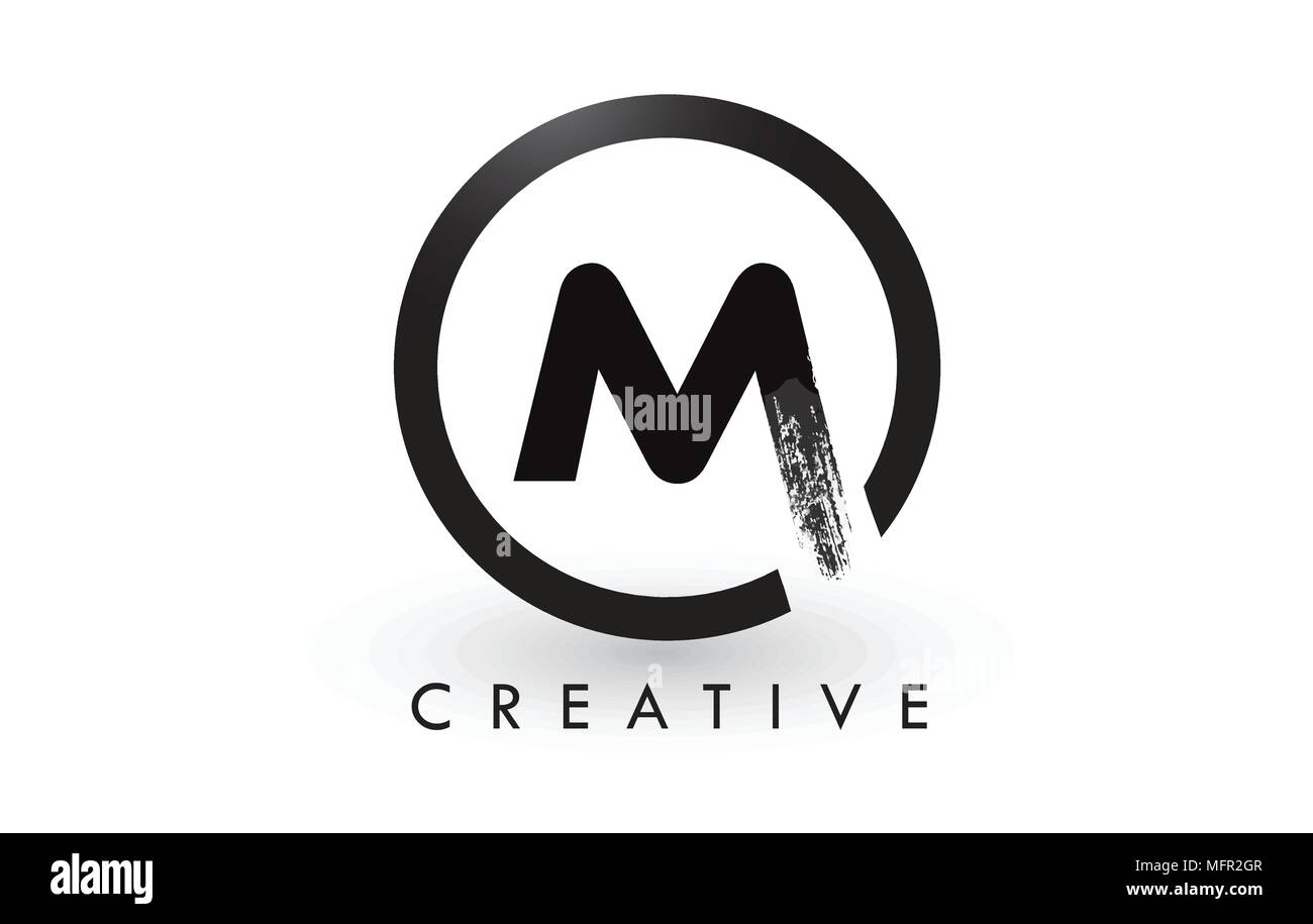 M Pinsel Schreiben Logo Design mit schwarzer Kreis. Kreative gebürstet Buchstaben Symbol Logo. Stock Vektor